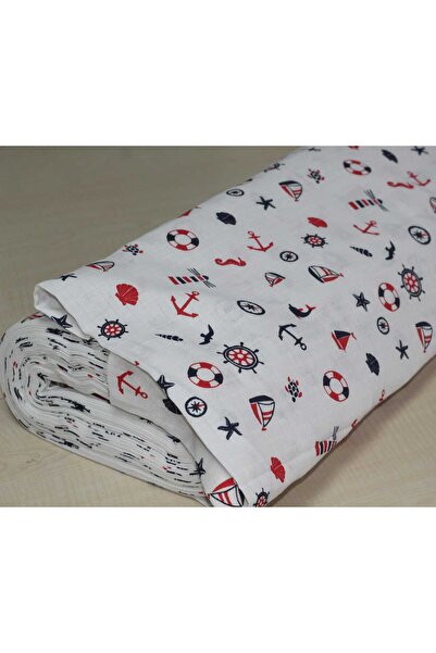 SerSev 100% Cotton Sailor Themed Anchor & Rudder Patterned Muslin Fabric 100*180 cm Metered Muslin Fabric