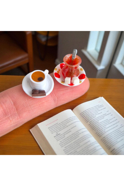 Minyatür Dünyam 1 Adet Kahve 1 Adet Çay Minyatür Modeli Telefon Süsü