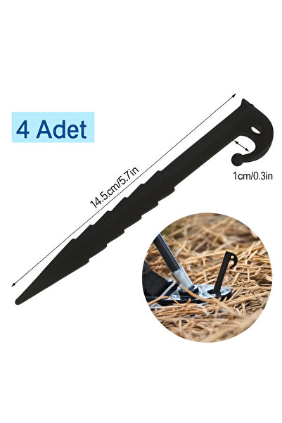 Home Set de 4 țepi pentru cort din plastic durabil, în spirală, 14,5 cm – țepi pentru camping și grădină, negru