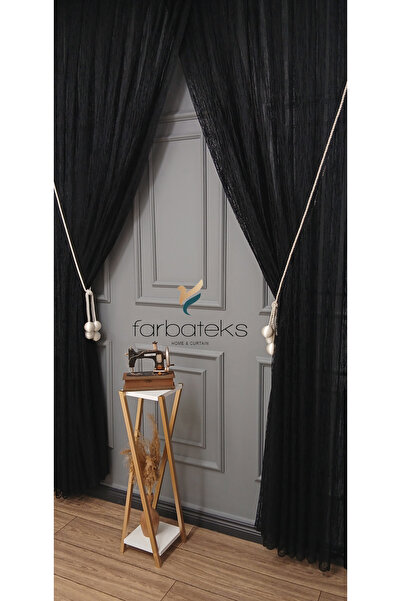 farbateks Black Broken Glass Broken Glass Right and Left with Ball Puffs Double-Breasted 3 Layers Pleated Tulle