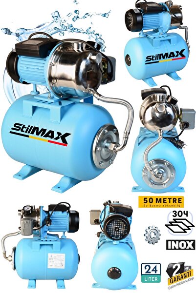 stilmax Paslanmaz Gövdeli 1.5HP Jet + 24Lt Küre Tank Seti 4 Kat 4 Daire Ev Ti...