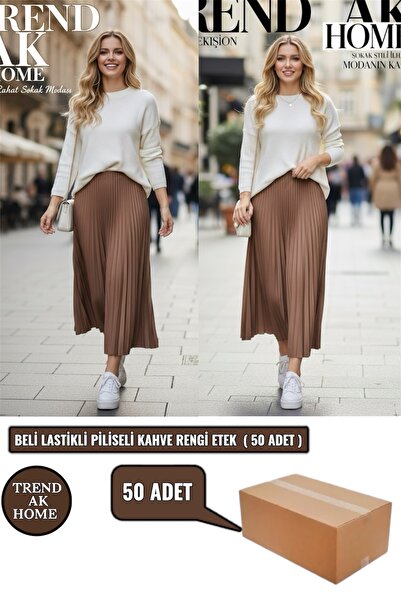 OSKAR FIRÇA Elastic Waist Pleated Skirt - Color - Brown Color (Standard Size) (50 Pieces)