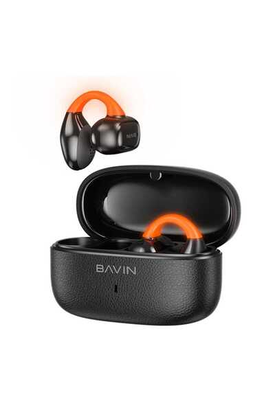 Bavin TWS Bluetooth open-ear earbuds with touch control, LED lighting, AI voice assistant, and translation.