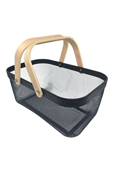 Generic Elegant Serving Basket with Wooden Handle - Black - 32x25x12 cm