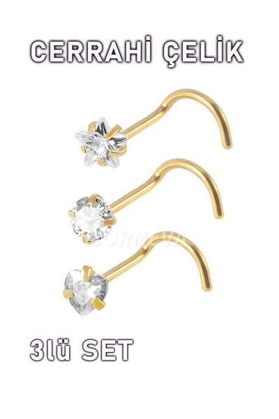 MORNEVA Cerrahi Çelik | Kalp,Yıldız,Daire Taşlı Spiral Kancalı Burun Piercing...