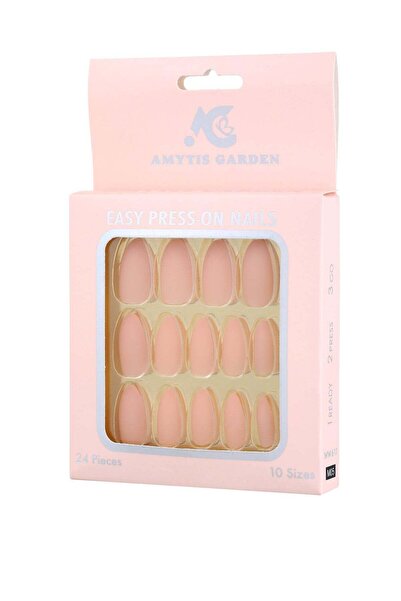 AMYTIS GARDEN أظافر صناعية لاصقة، 24 قطعة، لون خوخي طبيعي، قابلة لإعادة الاست...