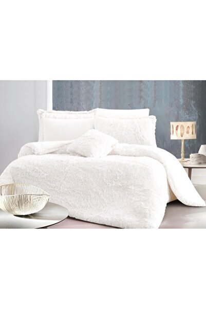 Alhabib bedding Petunia Winter Double White Faux Fur Bedspread Set, 7 Pieces