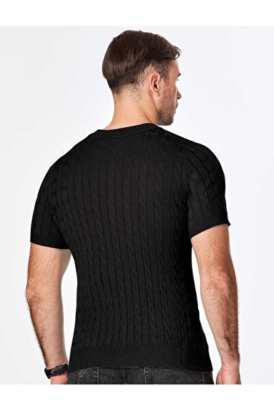 youknitwear you Luciano 100% Cotton Crew Neck Buttoned Knitwear T-Shirt