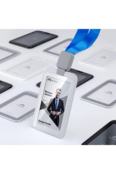 Generic Phomo Retractable ID Card Holder with Reel, Clip and Lanyard – Vertical, Transparent, White