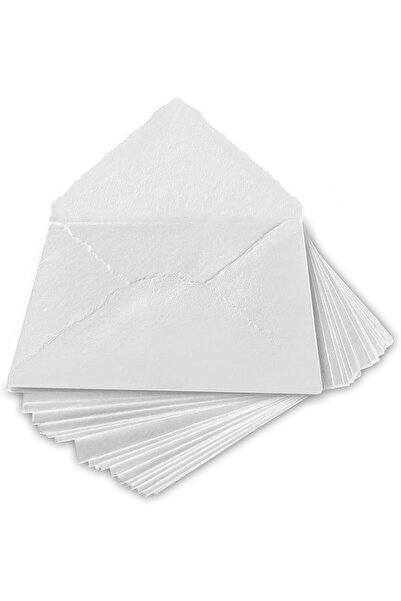 WANDERINGS Handmade Rough-Edged White Envelopes, 11×16 cm, Pack of 25, 130 g/m²