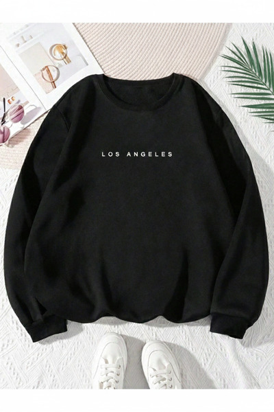 one button Hanorac unisex cu imprimeu Los Angeles, cu gât rotund, 100% bumbac