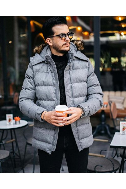 Avni Ceylan Men's Hooded Fur Collar Puffer Jacket