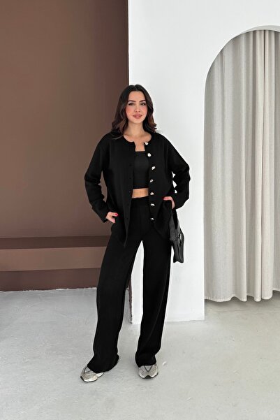 Noi Belis Oversized Big Button Detailed Knitwear Bottom-Top Set Aw25Au0044