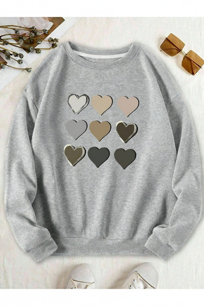 one button Hanorac unisex cu imprimeu inimă, cu gât rotund, 100% bumbac