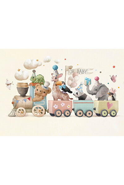 Home Trenle partiye giden hayvanlar çocuk odası poster duvar kağıdı