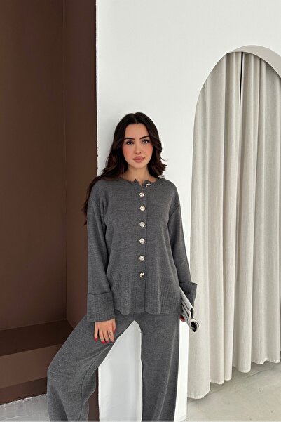 Noi Belis Oversized Big Button Detailed Knitwear Bottom-Top Set Aw25Au0044