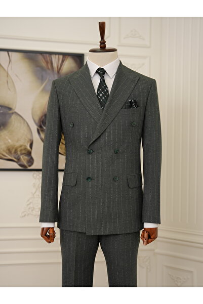 LONATOLİA بنطال بدلة رجالي قصة ضيقة على الطراز الإيطالي مخطط نصف مبطن K بأزرا...