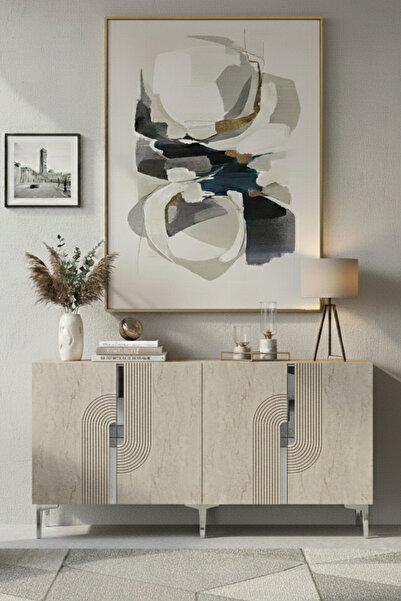 CENEYRA KA1804BTS MEYRA180 KONSOL, KAHVE KÖŞESİ, TV SEHPASI BEYAZ-TRAVERTEN-S...