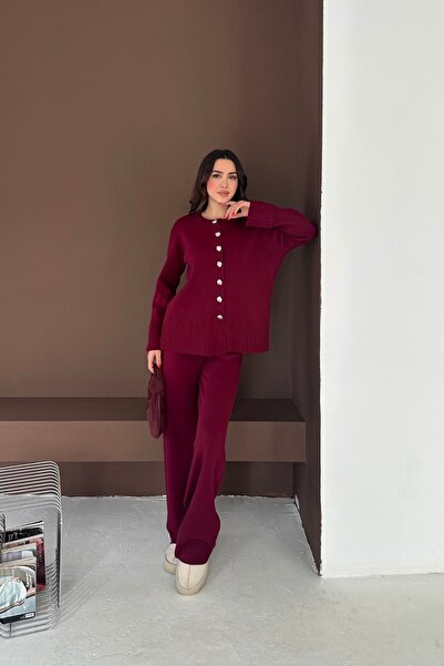 Noi Belis Oversized Big Button Detailed Knitwear Bottom-Top Set Aw25Au0044