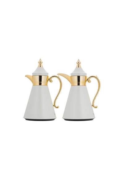 ALSAIF Julia Coffee and Tea Thermos Set, 2 Pieces, by Al Saif / Elegant Design to Suit All Tastes, 1.0/0.7 Liter, Ivory Gold