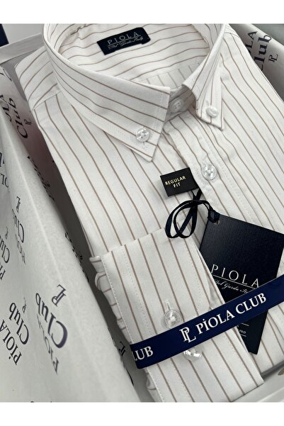 Piola Club Ανδρικό πουκάμισο χωρίς τσέπες, κανονική εφαρμογή, ριγέ (μουσταρδί)