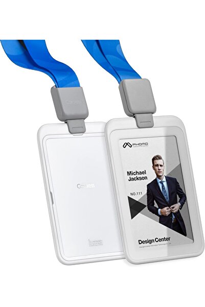 Generic Phomo Retractable ID Card Holder with Reel, Clip and Lanyard – Vertical, Transparent, White