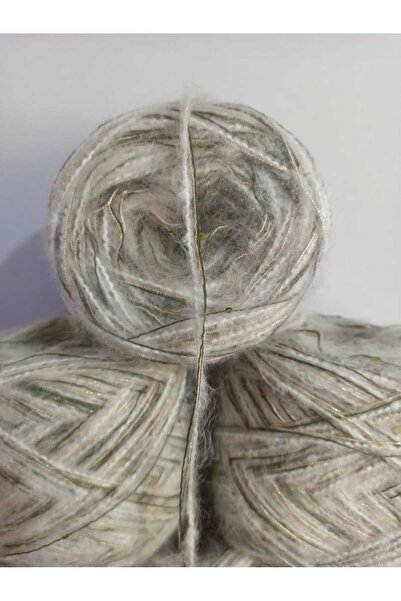 İPEK YÜN İPLİK DÜNYASI Moher Knitting Yarn (Off White) Sim (Gold) Koton (Gold Sequins, Khaki) Blend 100Gr