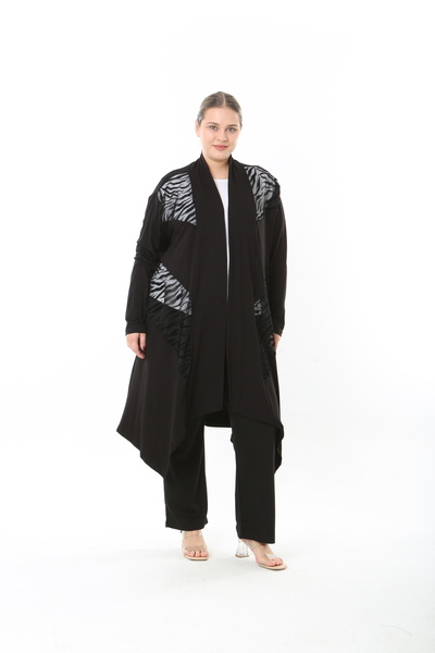 XL Modam Women's Lycra Viscose Black Patterned Plus Size Cardigan