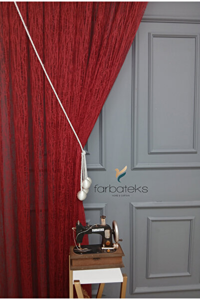 farbateks Red Broken Glass Embroidered Left Heeled K Double-Breasted 3 Layer Pleated Tulle