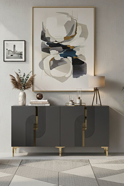 CENEYRA KA1804AG MEYRA180 KONSOL, KAHVE KÖŞESİ, TV SEHPASI ANTRASİT-GOLD 180cm