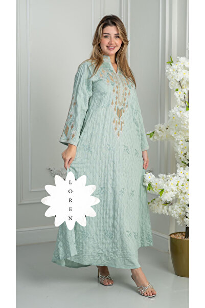Loren Luxurious embroidered mint jacquard jalabiya