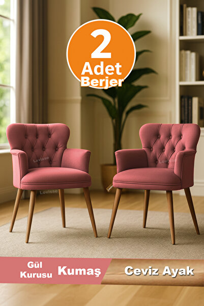 LOVİSSE HOME Gül Kurusu 2 Ad Ceviz Ayak - Berjer Tekli Koltuk Güzellik MErkezi, Kuaför Ofis, Bekleme