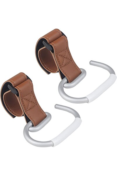 Yelajoy Stroller Hook with Leather Strap — Aluminum Hook with Adjustable Velcro