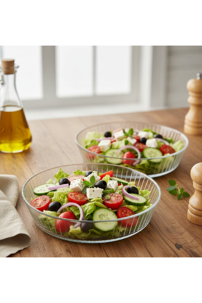 Berina home 2 li Salata Tabağı Seti - Cam Salata Kasesi - 24 cm Büyük Boy - 2...
