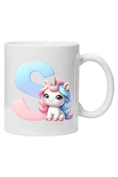 CRD PRINT Personalized mug with initial & unicorn (Letter S), White, Ceramic, 330 ml