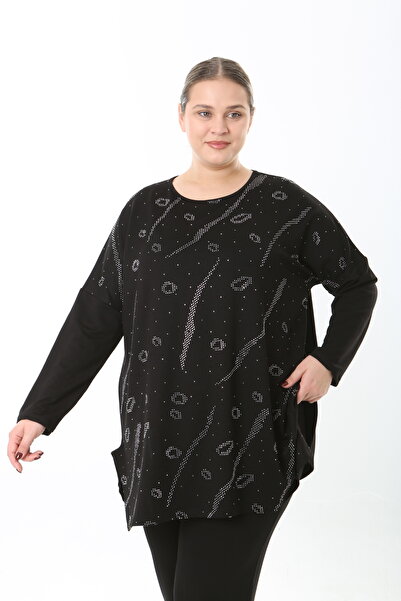 XL Modam Women's Lycra Viscose Stone Black Plus Size Tunic