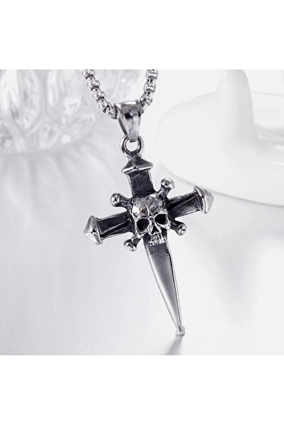 voyageaccessory Gothic Punk Dagger Skull Stainless Steel Skull Pendant