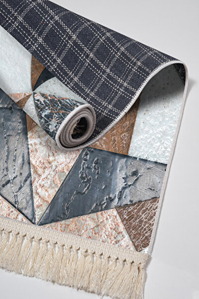 Alanur Home Non-Slip Base Djt Toilet Set Star Cotton Fringed Geometric E5028 Colorful