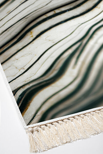 Alanur Home Non-Slip Base Djt Toilet Set Star Cotton Fringed Marble E5032 White