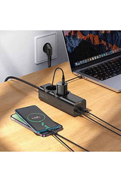 MATECHNO 67W 2xAC 3xType-C 1xUSB Çıkış Akım Korumalı Çoklu Priz 2200W Güç Hız...