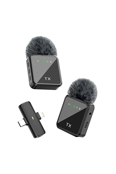 MATECHNO Kablosuz Tüylü Yaka Mikrofonu iPhone Type-C PC Tablet Video Kayıt Vlog Lightning USB-C Çıkış