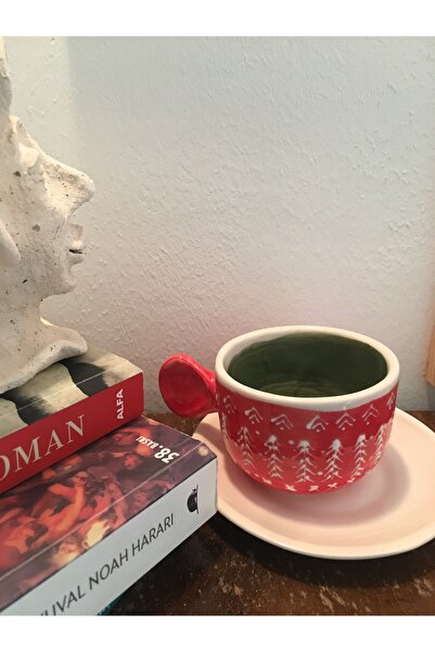 seramikanaz Christmas Snow Pattern Handmade Ceramic Coffee Cup