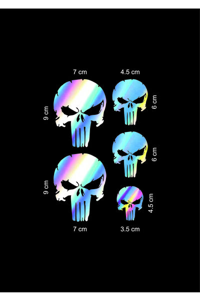 Etiket Dünyası Kuru Kafa Hologram Sticker – Parlak Holografik Tasarım (Su Geçirmez, Çıkartma)