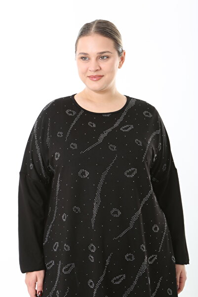 XL Modam Women's Lycra Viscose Stone Black Plus Size Tunic