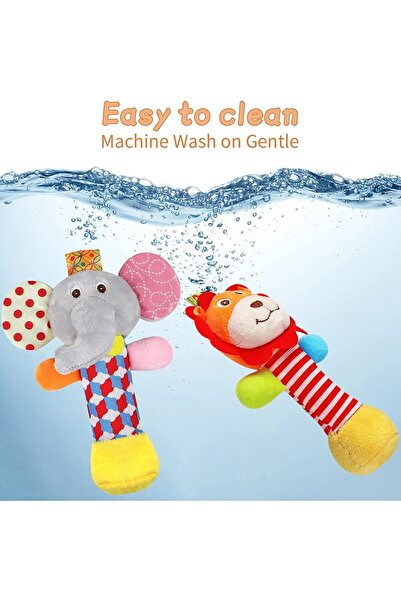 X SPRING Soft Baby Rattles - 2-Pack Elephant & Lion, Hand-Grip Sensory Toys for 0-6 Months