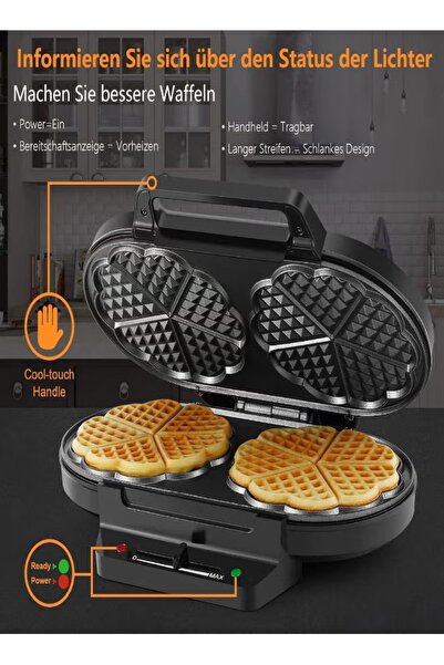 Generic Heart Shaped Waffle Maker 1200W Electric Nonstick Iron Dual Plate Breakfast Machine Black