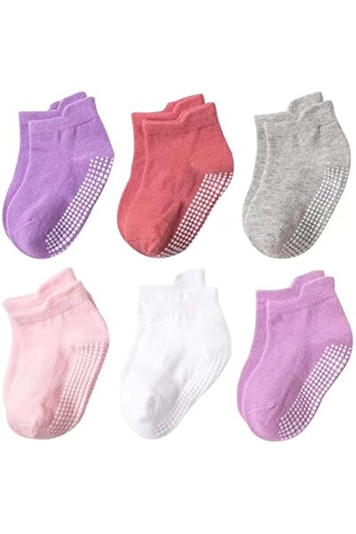 Lonimia Breathable Cotton Non-Slip Ankle Socks for Babies & Toddlers (1-5 yrs) - 6 Pairs