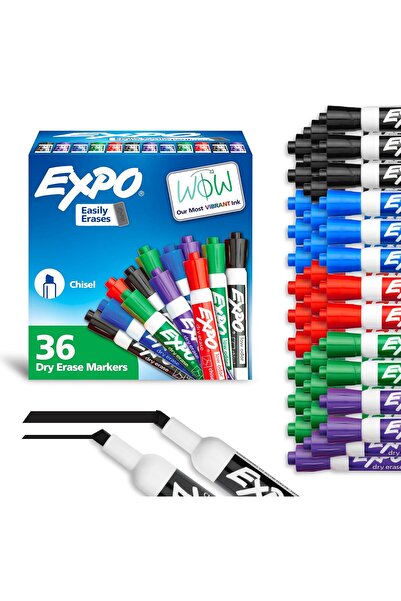 Expo Low-Odor Dry Erase Markers, Chisel Tip, Assorted Colors, 36 Count