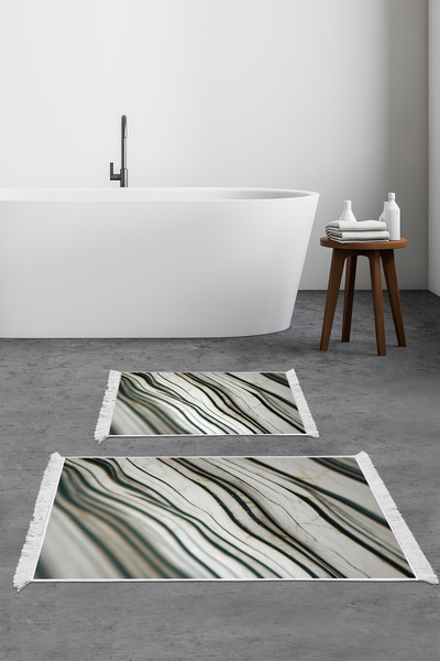 Alanur Home Non-Slip Base Djt Toilet Set Star Cotton Fringed Marble E5032 White