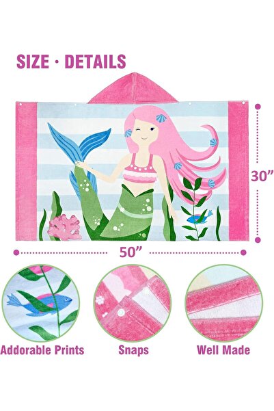 Generic Kids Hooded Bath Towel, Mermaid Design - 100% Absorbent Cotton, 30 x 50 in, Ages 3-10